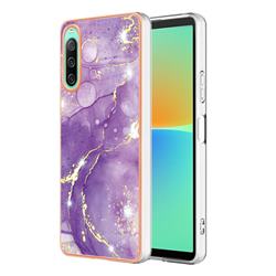 Fashion Purple Electroplated Gold Frame 2.0 Thickness Plating Marble IMD Soft Back Cover for Sony Xperia 10 IV