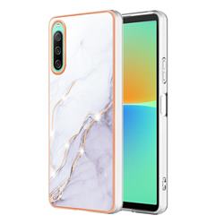 White Dreaming Electroplated Gold Frame 2.0 Thickness Plating Marble IMD Soft Back Cover for Sony Xperia 10 IV