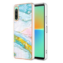 Green Golden Electroplated Gold Frame 2.0 Thickness Plating Marble IMD Soft Back Cover for Sony Xperia 10 IV