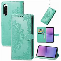 Embossing Imprint Mandala Flower Leather Wallet Case for Sony Xperia 10 V - Green