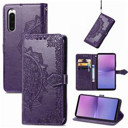 Embossing Imprint Mandala Flower Leather Wallet Case for Sony Xperia 10 V - Purple