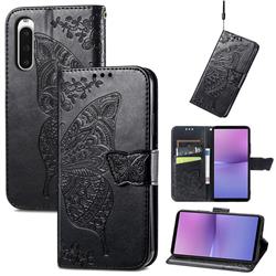 Embossing Mandala Flower Butterfly Leather Wallet Case for Sony Xperia 10 V - Black