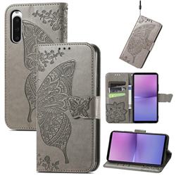 Embossing Mandala Flower Butterfly Leather Wallet Case for Sony Xperia 10 V - Gray