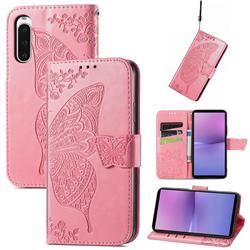 Embossing Mandala Flower Butterfly Leather Wallet Case for Sony Xperia 10 V - Pink