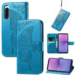 Embossing Mandala Flower Butterfly Leather Wallet Case for Sony Xperia 10 V - Blue