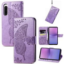 Embossing Mandala Flower Butterfly Leather Wallet Case for Sony Xperia 10 V - Light Purple