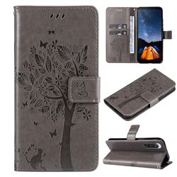 Embossing Butterfly Tree Leather Wallet Case for Sony Xperia 10 V - Grey
