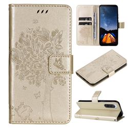 Embossing Butterfly Tree Leather Wallet Case for Sony Xperia 10 V - Champagne