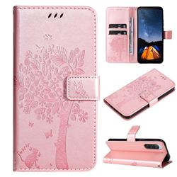 Embossing Butterfly Tree Leather Wallet Case for Sony Xperia 10 V - Rose Pink