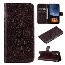 Embossing Sunflower Leather Wallet Case for Sony Xperia 10 V - Brown