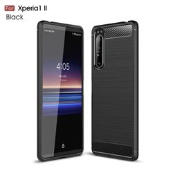 Luxury Carbon Fiber Brushed Wire Drawing Silicone TPU Back Cover for Sony Xperia 1 II - Black