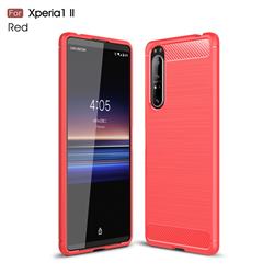 Luxury Carbon Fiber Brushed Wire Drawing Silicone TPU Back Cover for Sony Xperia 1 II - Red