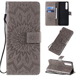 Embossing Sunflower Leather Wallet Case for Sony Xperia 1 II - Gray