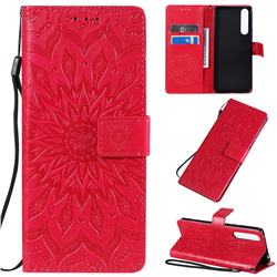 Embossing Sunflower Leather Wallet Case for Sony Xperia 1 II - Red