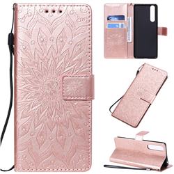 Embossing Sunflower Leather Wallet Case for Sony Xperia 1 II - Rose Gold