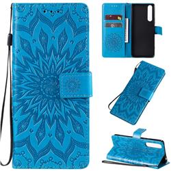 Embossing Sunflower Leather Wallet Case for Sony Xperia 1 II - Blue
