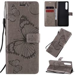 Embossing 3D Butterfly Leather Wallet Case for Sony Xperia 1 II - Gray