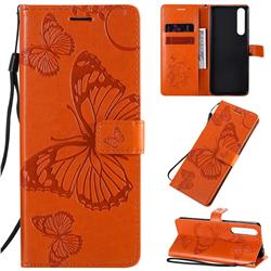 Embossing 3D Butterfly Leather Wallet Case for Sony Xperia 1 II - Orange