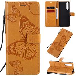 Embossing 3D Butterfly Leather Wallet Case for Sony Xperia 1 II - Yellow