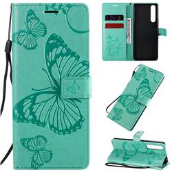 Embossing 3D Butterfly Leather Wallet Case for Sony Xperia 1 II - Green