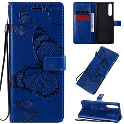 Embossing 3D Butterfly Leather Wallet Case for Sony Xperia 1 II - Blue