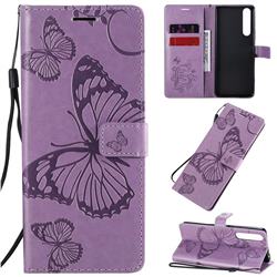 Embossing 3D Butterfly Leather Wallet Case for Sony Xperia 1 II - Purple