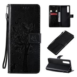 Embossing Butterfly Tree Leather Wallet Case for Sony Xperia 1 II - Black
