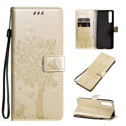Embossing Butterfly Tree Leather Wallet Case for Sony Xperia 1 II - Champagne