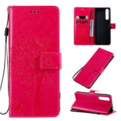 Embossing Butterfly Tree Leather Wallet Case for Sony Xperia 1 II - Rose