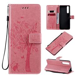 Embossing Butterfly Tree Leather Wallet Case for Sony Xperia 1 II - Pink
