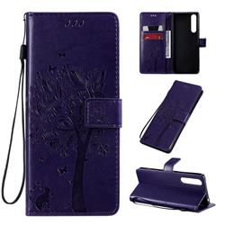 Embossing Butterfly Tree Leather Wallet Case for Sony Xperia 1 II - Purple
