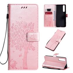 Embossing Butterfly Tree Leather Wallet Case for Sony Xperia 1 II - Rose Pink