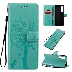 Embossing Butterfly Tree Leather Wallet Case for Sony Xperia 1 II - Cyan