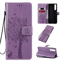 Embossing Butterfly Tree Leather Wallet Case for Sony Xperia 1 II - Violet