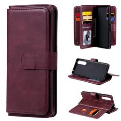 Multi-function Ten Card Slots and Photo Frame PU Leather Wallet Phone Case Cover for Sony Xperia 1 II - Claret