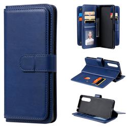 Multi-function Ten Card Slots and Photo Frame PU Leather Wallet Phone Case Cover for Sony Xperia 1 II - Dark Blue