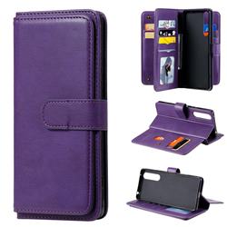 Multi-function Ten Card Slots and Photo Frame PU Leather Wallet Phone Case Cover for Sony Xperia 1 II - Violet
