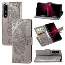 Embossing Mandala Flower Butterfly Leather Wallet Case for Sony Xperia 1 III - Gray