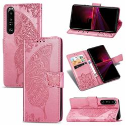 Embossing Mandala Flower Butterfly Leather Wallet Case for Sony Xperia 1 III - Pink