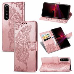 Embossing Mandala Flower Butterfly Leather Wallet Case for Sony Xperia 1 III - Rose Gold