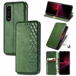 Ultra Slim Fashion Business Card Magnetic Automatic Suction Leather Flip Cover for Sony Xperia 1 III - Green