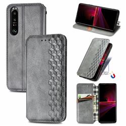 Ultra Slim Fashion Business Card Magnetic Automatic Suction Leather Flip Cover for Sony Xperia 1 III - Grey