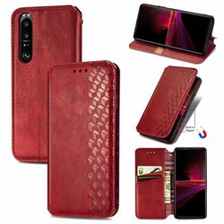 Ultra Slim Fashion Business Card Magnetic Automatic Suction Leather Flip Cover for Sony Xperia 1 III - Red