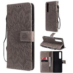 Embossing Sunflower Leather Wallet Case for Sony Xperia 1 III - Gray