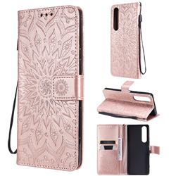 Embossing Sunflower Leather Wallet Case for Sony Xperia 1 III - Rose Gold