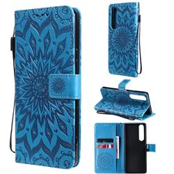 Embossing Sunflower Leather Wallet Case for Sony Xperia 1 III - Blue