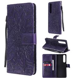 Embossing Sunflower Leather Wallet Case for Sony Xperia 1 III - Purple