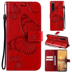 Embossing 3D Butterfly Leather Wallet Case for Sony Xperia 1 III - Red