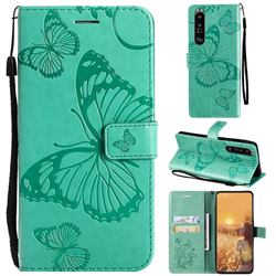 Embossing 3D Butterfly Leather Wallet Case for Sony Xperia 1 III - Green