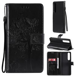Embossing Butterfly Tree Leather Wallet Case for Sony Xperia 1 III - Black